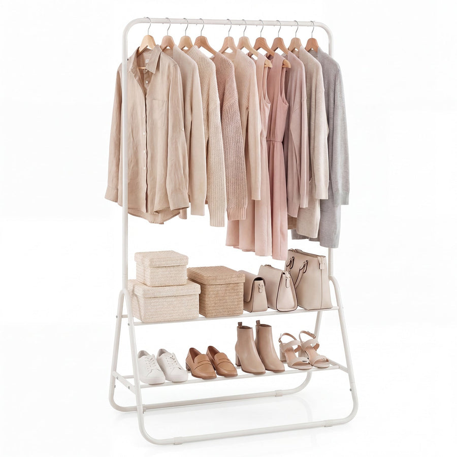 Heavy Duty Clothes Rack with Hanging Rod and Storage Shelves
