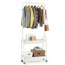 Heavy-Duty Laundry Cart with Hanging Rod and 2 Storage Baskets for Bedroom