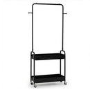 Heavy-Duty Laundry Cart with Hanging Rod and 2 Storage Baskets for Bedroom