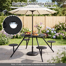 Round Picnic Table for 4 with Umbrella Hole and Iron Seats