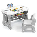 Height Adjustable Kids Table and Chair Set with Tiltable Whiteboard and Concave Shelf