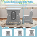 Height Adjustable Kids Table and Chair Set with Tiltable Whiteboard and Concave Shelf