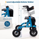 Height Adjustable Rollator Walker Foldable Rolling Walker with Seat for Seniors