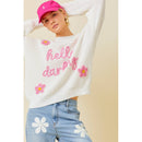 Hello Darling Flower Trim Sweater | Comfy Vintage Knit Sweatshirt [Size SM Remaining]