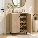 2-Door Geometric Shoe Cabinet with Carved Panels
