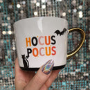 Hocus Pocus Cozy Gold Handle Mug | Halloween Themed Stoneware Coffee Tea Cup | 15oz.