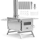 Portable Wood Burning Tent Stove with 7 Chimney Pipes