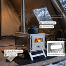 Portable Wood Burning Tent Stove with 7 Chimney Pipes