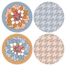 Houndstooth & Flower Ceramic Coaster Set of 4