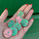 I Heart Cookies Enamel Pin in Pink and Green