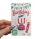 I Hope Your Birthday Is Lit Cake Enamel Pin on Gift Card