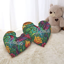 Personalized Hummingbird Heart Pillow with Name | Stained Glass Rainbow Wings, Golden Roses, Emerald Vines | Custom Gift for Hummingbird Lovers