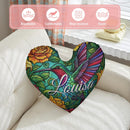 Personalized Hummingbird Heart Pillow with Name | Stained Glass Rainbow Wings, Golden Roses, Emerald Vines | Custom Gift for Hummingbird Lovers
