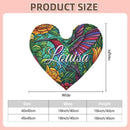 Personalized Hummingbird Heart Pillow with Name | Stained Glass Rainbow Wings, Golden Roses, Emerald Vines | Custom Gift for Hummingbird Lovers