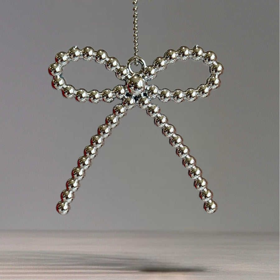 Silver Beaded Bow Charm - Tumbler Handle Charm