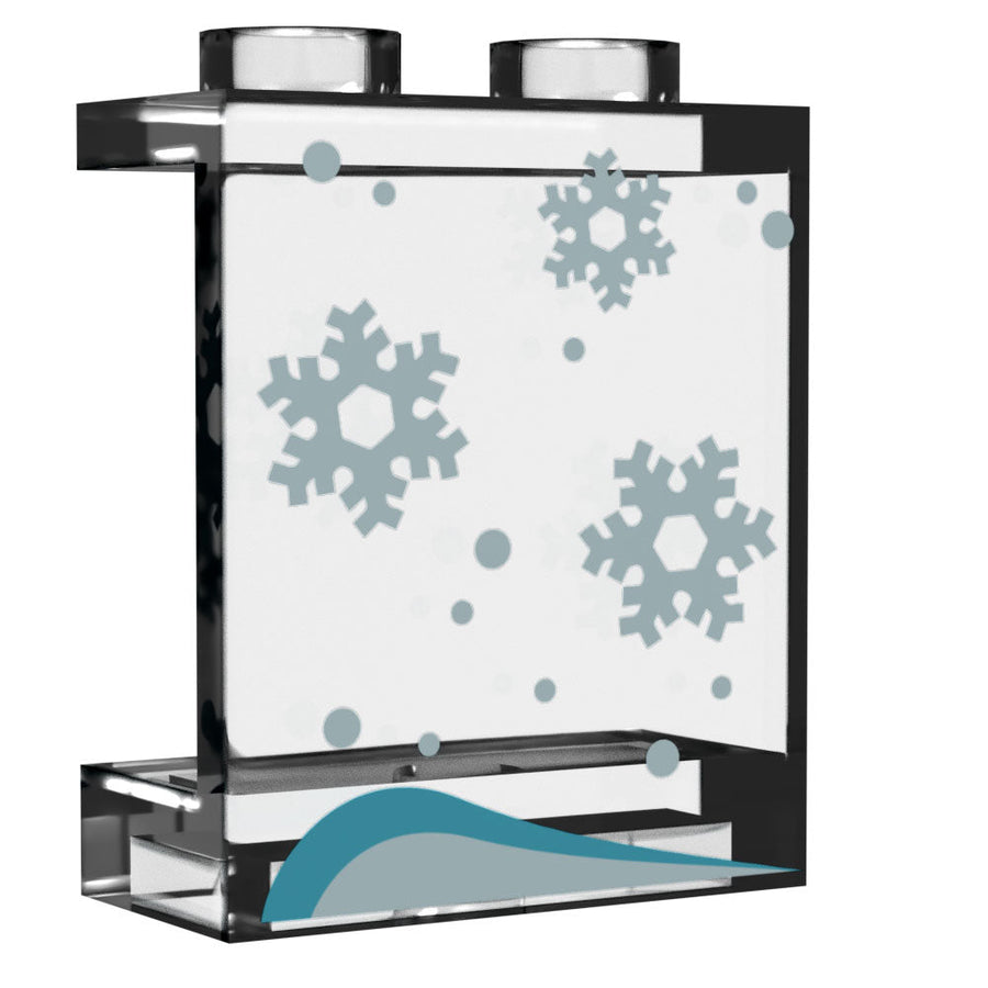 Fenêtre avec neige, flocons de neige - Panneau LEGO 1x2x2 imprimé personnalisé, B3 Customs