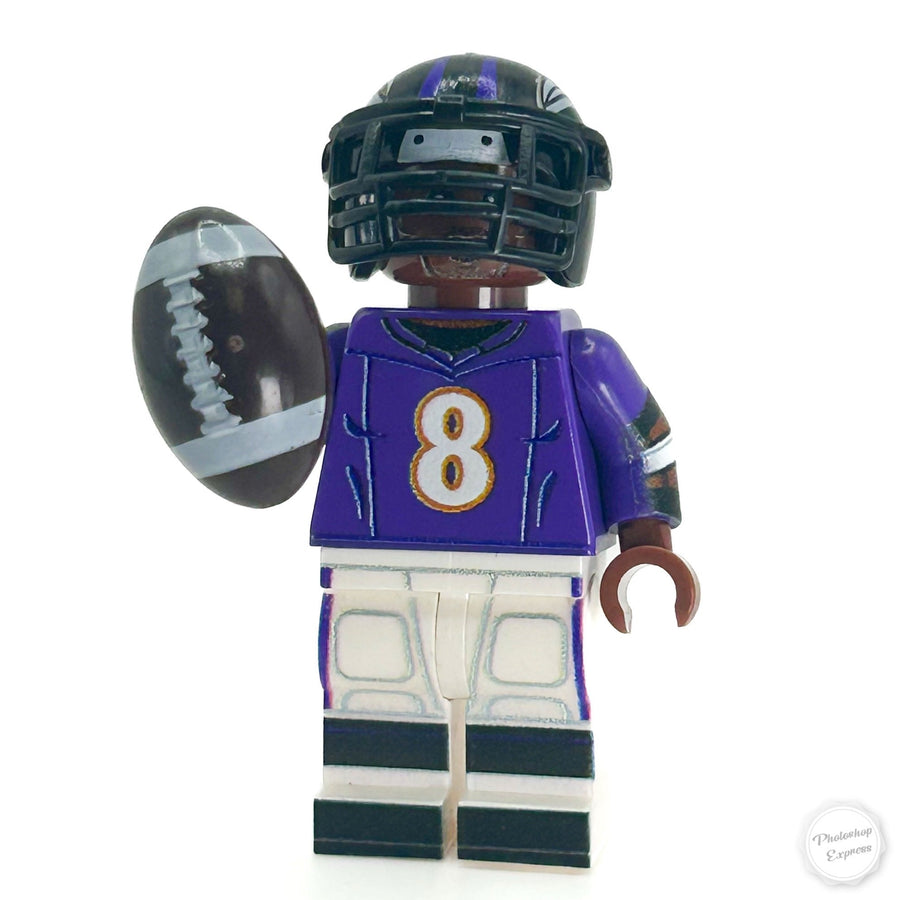 #8 QB Ravens Football Player Minifig made using LEGO parts - B3 Customs