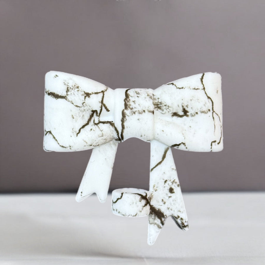 White Marble 3D Bow Straw Topper