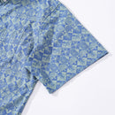 Blue Hand Painted Specimen Print 100% Cotton Button-down Shirt
