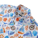 Men's 1970s Vintage Hawaiian Shirt Sailing Adventure Print Cotton Button-down