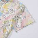 1980s Vintage Men's Hawaiian Shirt Angel's Ball Print Cotton Button-down Short Sleeve Aloha Shirt