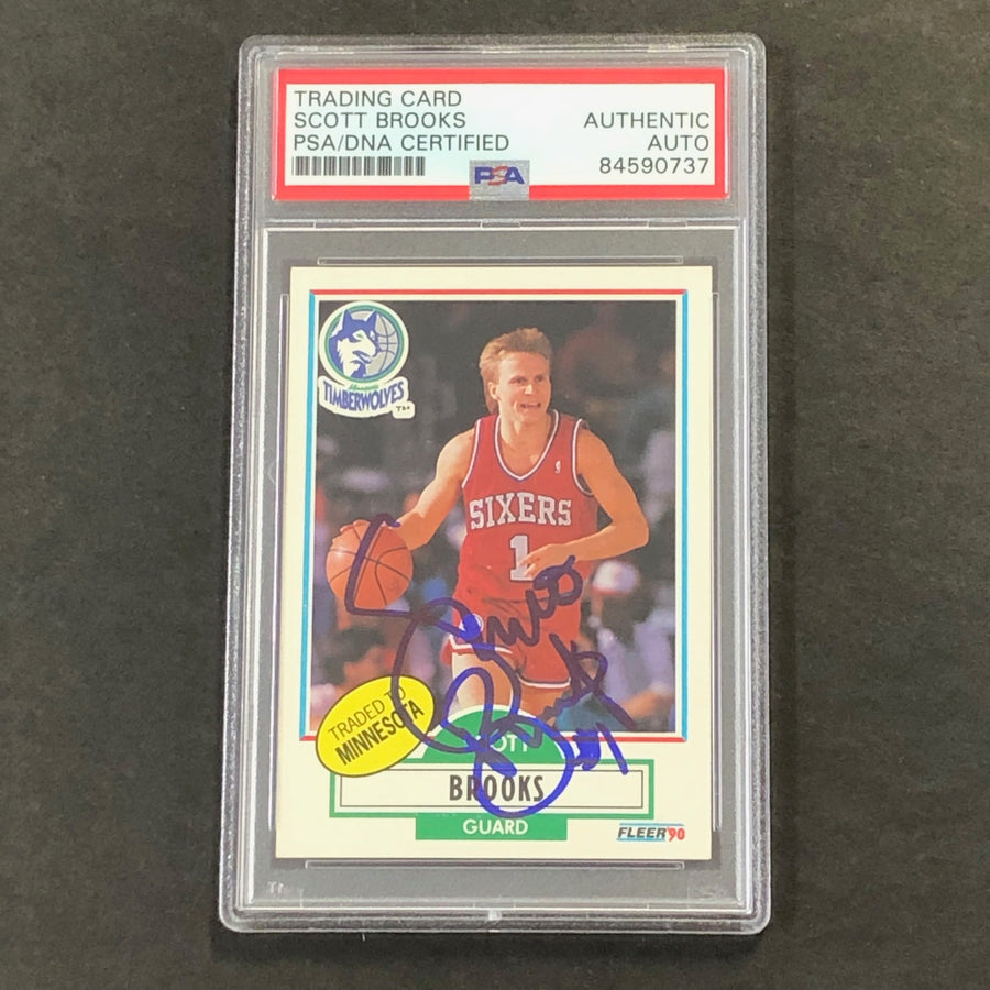 1990-91 Fleer #140 Scott Brooks Signed Card AUTO PSA Slabbed Timberwolves