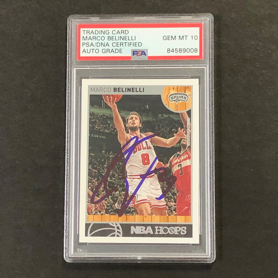 2013-14 NBA Hoops #179 Marco Belinelli Signed Card AUTO 10 PSA Slabbed Spurs