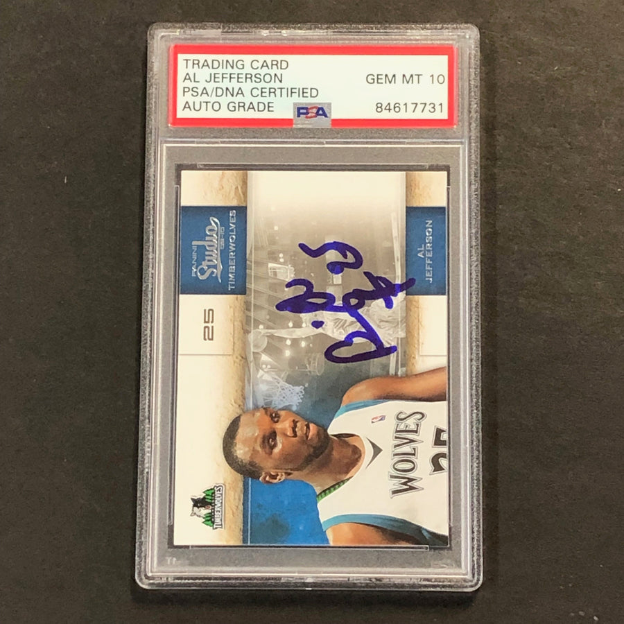 2009-10 Panini Studio #40 Al Jefferson Signed Card AUTO 10 PSA Slabbed Timberwolves