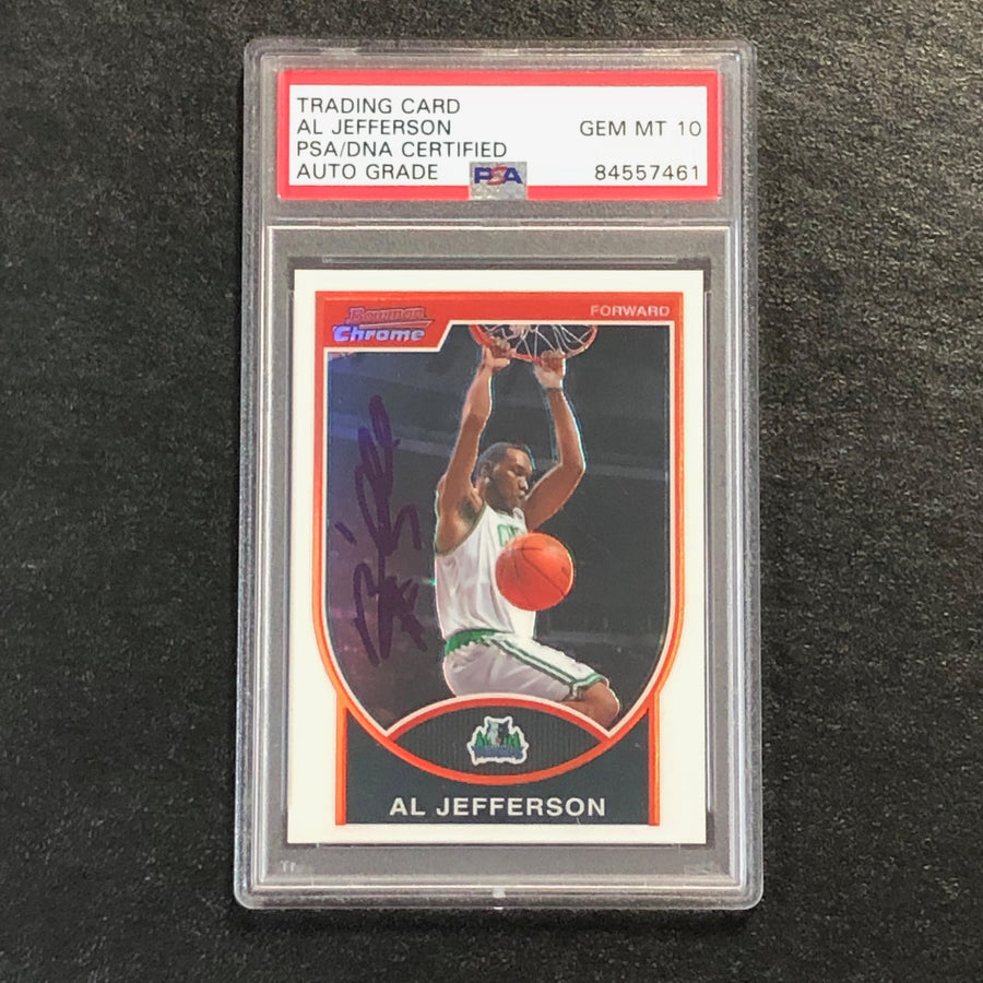 2007-08 Bowman Chrome #25 Al Jefferson Signed Card AUTO 10 PSA Slabbed Timberwolves