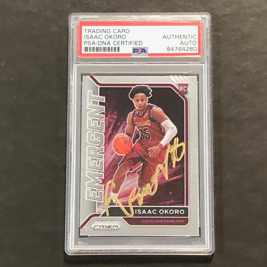 2020-21 Panini Prizm Emergent #15 Isaac Okoro Signed Card AUTO PSA Slabbed RC Cavaliers
