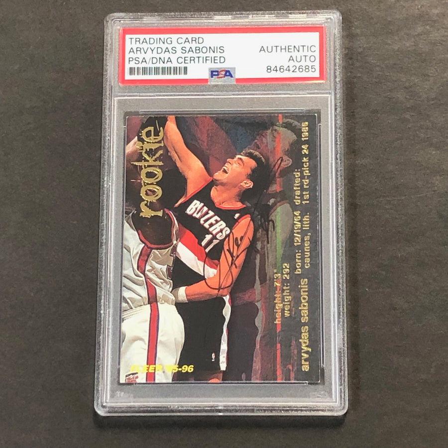1995-96 Fleer #308 ARVYDAS SABONIS Signed Card AUTO PSA Slabbed Trail Blazers