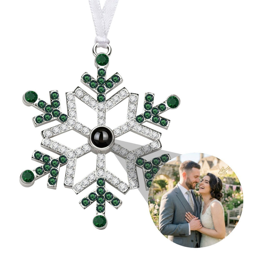 Personalized Photo Projection Green Crystal Snowflake Ornament