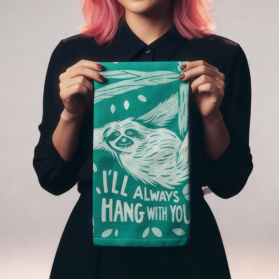 I'll Always Hang With You Sloth Green Funny Snarky Dish Cloth Towel | Ultra Soft and Absorbent Jacquard | All-Over Design | Unfolds 20