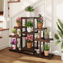 Indoor Outdoor Wood Plant Stand Multi-Tiered Corner Plant Shelf Flowerpot Holder-Brown