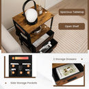 Industrial Bedside Table with USB Ports and AC Outlets for Bedroom Living Room