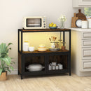 Industrial Coffee Bar Cabinet with LED Lights and Charging Station-Rustic Brown
