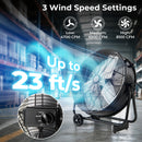 Industrial Drum Fan with 2 Wheels and 360-Degree Adjustable Tilt-Black