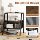 Industrial Nightstand 3-Tier End Table with 2 Open Shelves and Metal Mesh Compartment-Rustic Brown