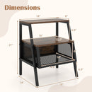 Industrial Nightstand 3-Tier End Table Set of 2 with 2 Open Shelves and Metal Mesh Compartment-Rustic Brown