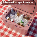 Insulated Portable Cooler Hard Shell Ice Chest with 2 Cup Holders Bottle Opener and Drain Plug
