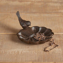 Iron Bird In Bath | Cast Iron Jewelry Trinket Decor | 6" x 3"