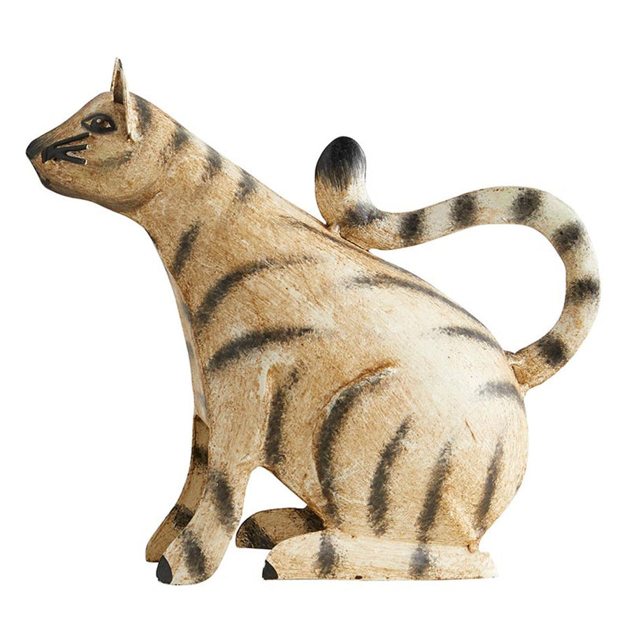 Iron Cat with Stripes | Animal Figurine for Home or Garden Decor | 7.5