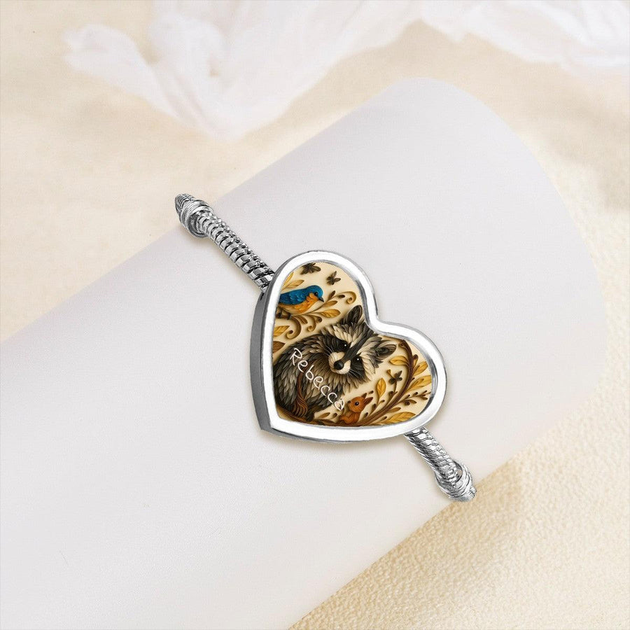 Personalised Raccoon Bracelet, Heart Shaped Name Snake Bone Bracelet | Metal