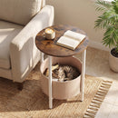 Round End Table 2-Tier Side Table with Removable Fabric Basket and Metal Frame