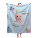 Personalized Kawaii Pink Octopus Blanket | Custom Name | Cute Octopus Throw