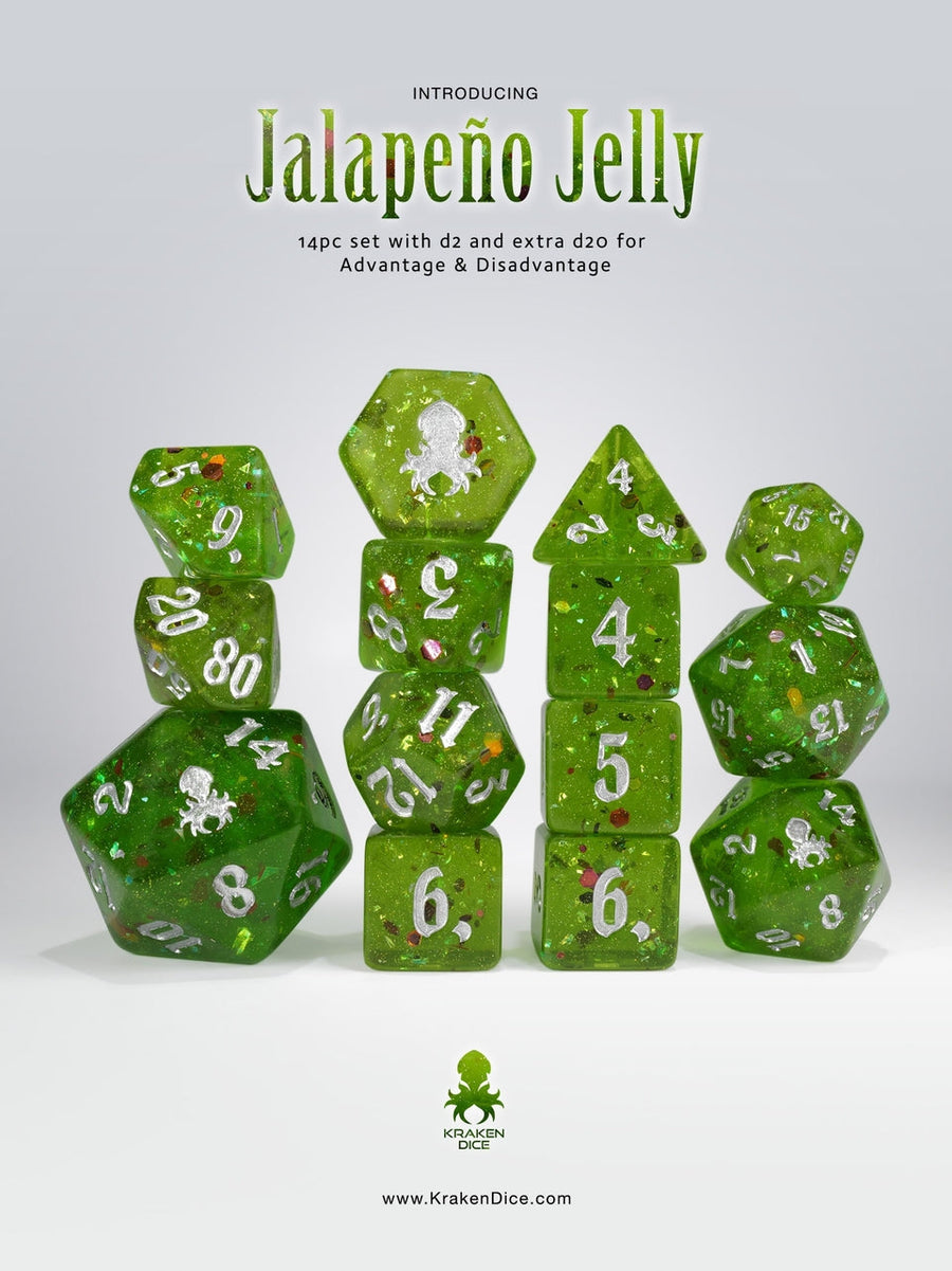 Jalapeno Jelly 14 pc - Limited Run - Silver Ink Dice Set