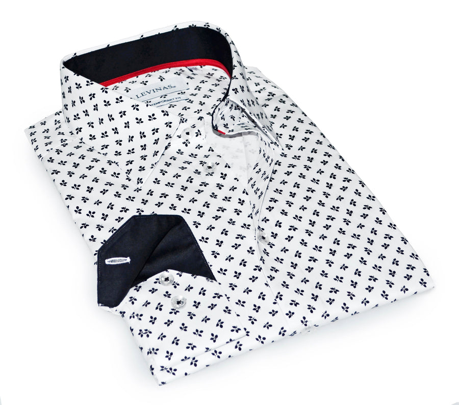 Jerry S  Button-Up Shirt With Contrast Details // White+Black // Contemporary Fit (Regular)- final sale