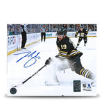 Johnny Beecher in Action Boston Bruins Autographed 16" x 20" Hockey Photo