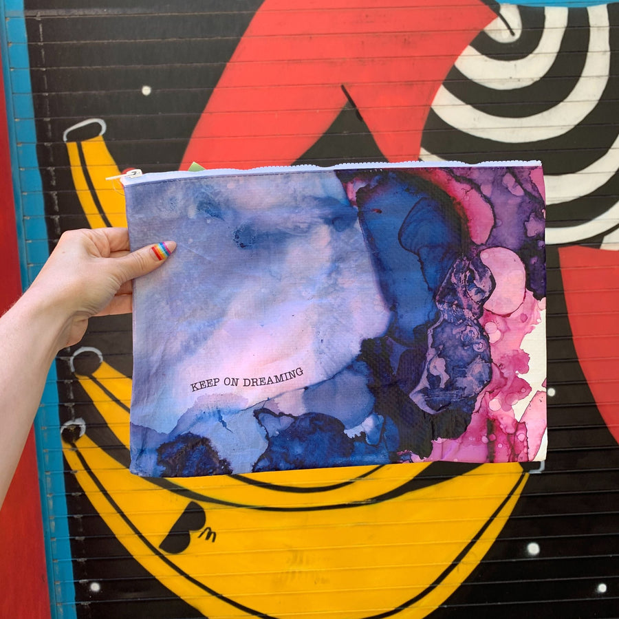 Jumbo Pouch Keep On Dreaming Watercolor Design Colorful Recycled Material Jumbo Zipper Folder | 14.25