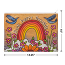 Jumbo Pouch Think Happy Thoughts Zipper Folder in Rainbow and Flowers Design | Organizer Pouch Recycled Material | 14.25" x 10"